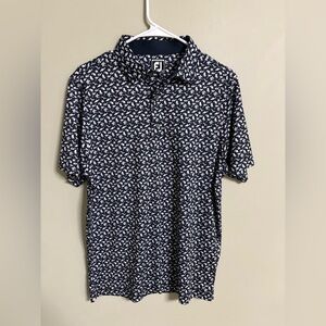 FootJoy Athletic Fit Polo Shirt Size Small Navy Beach Print Short Sleeve Golf